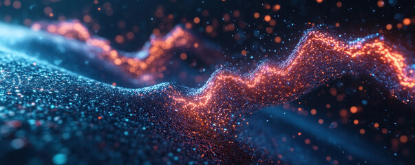 Poster - a blue and orange line with a lot of dots in between. the line is curved and has a lot of dots