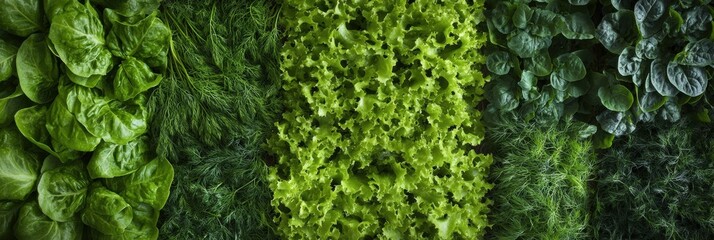 Aufkleber - A vibrant assortment of freshly harvested lettuce, fragrant dill, and aromatic basil laid out on a rustic surface, showcasing their natural colors. Generative AI