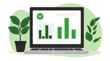 Poster - A laptop screen shows a green plant next to it. The plant is in a black pot