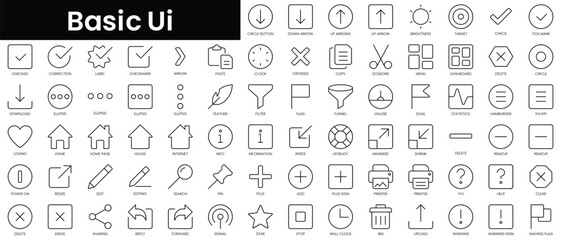 Poster - Set of outline basic ui icons. Minimalist thin linear web icon set. vector illustration.