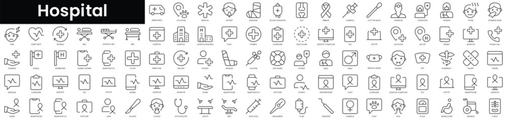 Poster - Set of outline hospital icons. Minimalist thin linear web icon set. vector illustration.