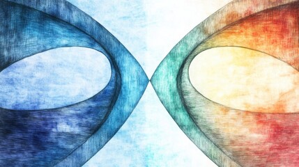 Aufkleber - An intricate abstract drawing showcases a bridge connecting two colorful realms, emphasizing fluid shapes and harmony. Generative AI