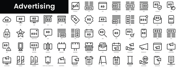 Poster - Set of outline advertising icons. Minimalist thin linear web icon set. vector illustration.