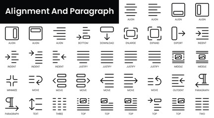 Fototapete - Set of outline alignment and paragraph icons. Minimalist thin linear web icon set. vector illustration.