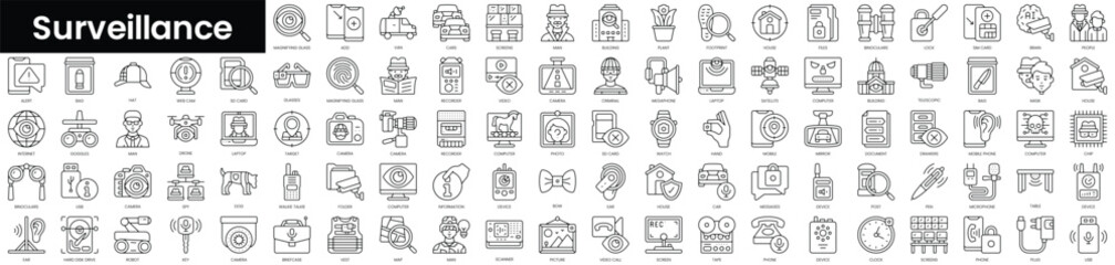 Poster - Set of outline surveillance icons. Minimalist thin linear web icon set. vector illustration.