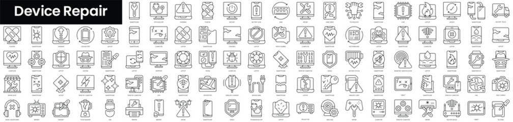 Fototapete - Set of outline device repair icons. Minimalist thin linear web icon set. vector illustration.