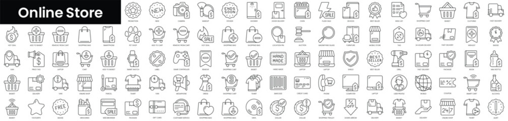 Poster - Set of outline online store icons. Minimalist thin linear web icon set. vector illustration.