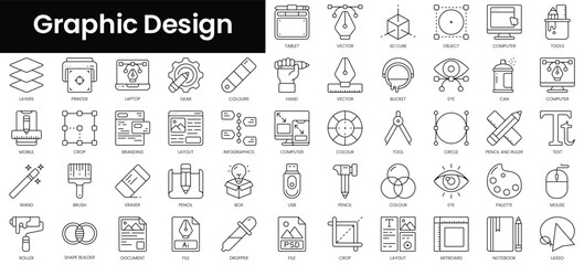 Poster - Set of outline graphic design icons. Minimalist thin linear web icon set. vector illustration.