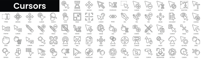 Poster - Set of outline cursors icons. Minimalist thin linear web icon set. vector illustration.