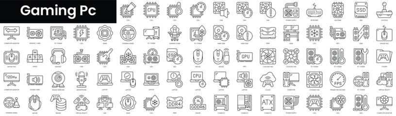 Poster - Set of outline gaming pc icons. Minimalist thin linear web icon set. vector illustration.
