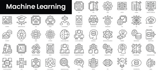 Poster - Set of outline machine learning icons. Minimalist thin linear web icon set. vector illustration.