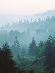 Wall Mural - mystical foggy forest
