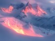 © AgungRikhi - Serene winter landscape with pink hues illuminating snow-covered mountains.