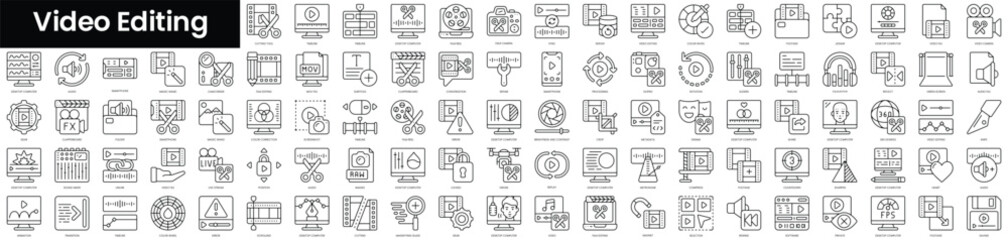 Fototapete - Set of outline video editing icons. Minimalist thin linear web icon set. vector illustration.