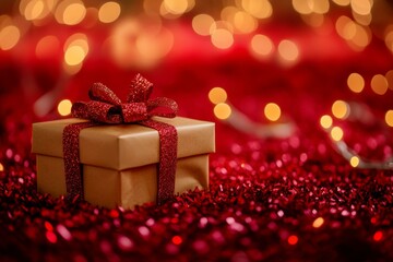 Wall Mural - Gift box wrapped with red bow, elegant packaging, perfect for celebrations, birthdays, or special occasions.