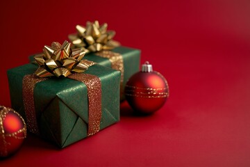 Wall Mural - Green gift box with shiny ribbon, perfect for celebrations, birthdays, holidays, or special occasions.