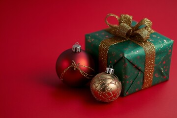 Wall Mural - Green gift box with bow, wrapped in elegant paper, perfect for celebrations, holidays, or special occasions.