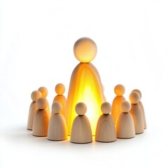 wooden figures illustrating leadership and community gathering with warm light.