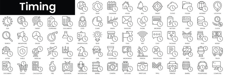 Poster - Set of outline timing icons. Minimalist thin linear web icon set. vector illustration.