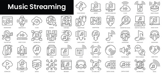 Poster - Set of outline music streaming icons. Minimalist thin linear web icon set. vector illustration.