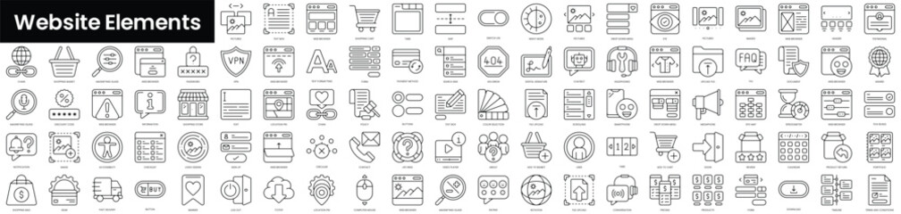 Poster - Set of outline website elements icons. Minimalist thin linear web icon set. vector illustration.