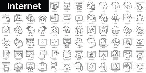Poster - Set of outline internet icons. Minimalist thin linear web icon set. vector illustration.