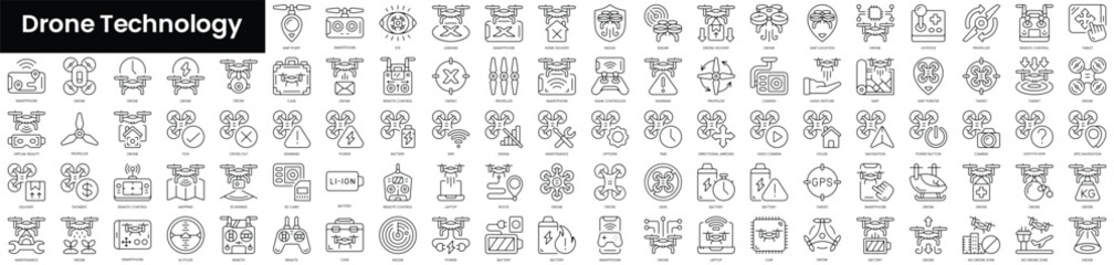 Poster - Set of outline drone technology icons. Minimalist thin linear web icon set. vector illustration.