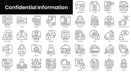 Poster - Set of outline confidential information icons. Minimalist thin linear web icon set. vector illustration.