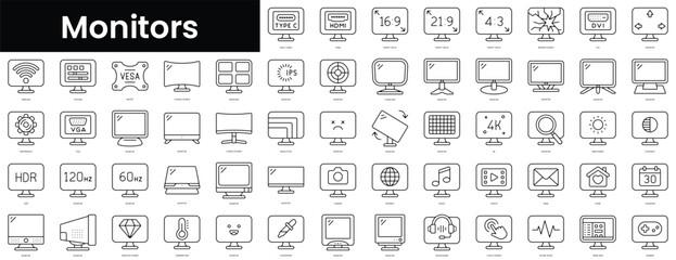 Poster - Set of outline monitors icons. Minimalist thin linear web icons bundle. vector illustration.