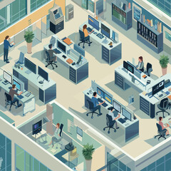 Poster - Isometric Office Workers Collaboration Teamwork 3D Vector Illustration
