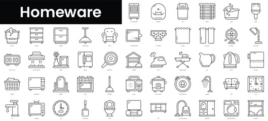 Poster - Set of outline homeware icons. Minimalist thin linear web icons bundle. vector illustration.