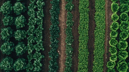 Poster - A variety of lush vegetables grow in straight rows, showcasing healthy greens in a well-organized garden plot under the sun. Generative AI