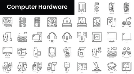 Poster - Set of outline computer hardware icons. Minimalist thin linear web icon set. vector illustration.