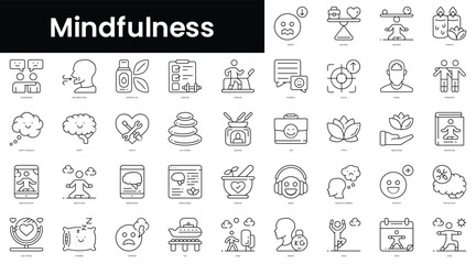 Poster - Set of outline mindfulness icons. Minimalist thin linear web icon set. vector illustration.