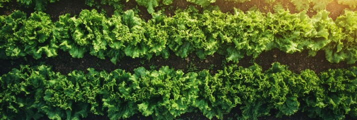 Poster - Straight rows of vibrant green vegetables are flourishing in a well-tended garden under bright sunlight. Generative AI
