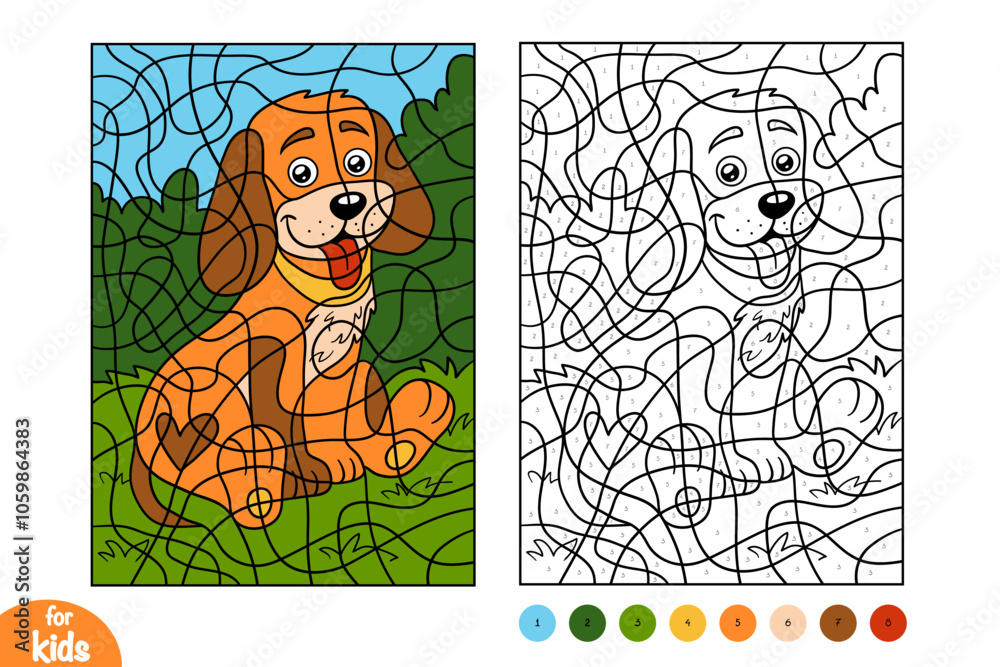 Color by number, education game for kids, Cute cartoon dog Stock Vector ...