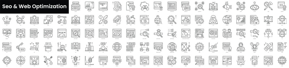 Fototapete - Set of outline seo and web optimization icons. Minimalist thin linear web icon set. vector illustration.
