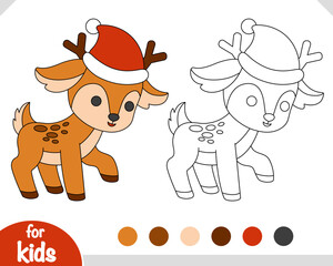 Wall Mural - Cute Christmas deer, Coloring book for kids