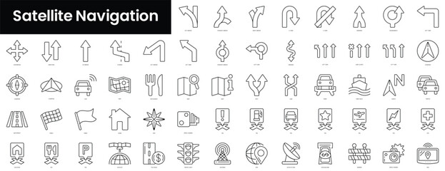 Poster - Set of outline satellite navigation icons. Minimalist thin linear web icon set. vector illustration.