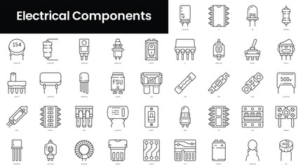 Poster - Set of outline electrical components icons. Minimalist thin linear web icon set. vector illustration.