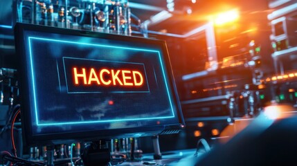 Aufkleber - Industrial control room breach computer monitor displays hacked warning