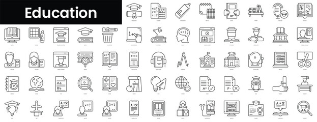 Fototapete - Set of outline education icons. Minimalist thin linear web icon set. vector illustration.