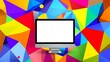 © PuriStudio - A close-up shot of a digitally designed computer wallpaper featuring colorful geometric shapes and patterns, shapes, screen