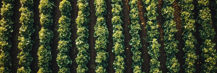 Aufkleber - Lush green vegetable rows stretch across the garden, showcasing healthy growth under bright sunlight on a clear day. Generative AI