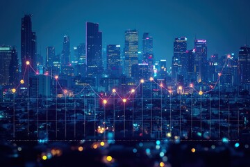 Poster - A Financial Graph Overlayed Over a Nighttime Cityscape