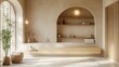 © Nakorn - A tranquil escape embrace minimalism in your spa room with organic decor and natural wood sofas for ultimate relaxation
