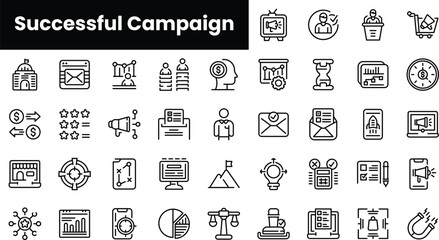 Fototapete - Set of outline successful campaign icons