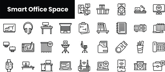 Poster - Set of outline smart office space icons