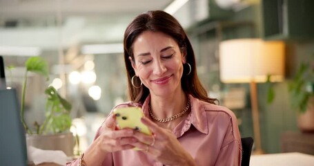 Aufkleber - Texting, excited and woman with smartphone, reading and communication with contact, website or creative. Happy, digital and person with mobile for business, event planner or social media for research