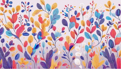 Wall Mural - Vibrant floral pattern with a variety of colorful leaves.